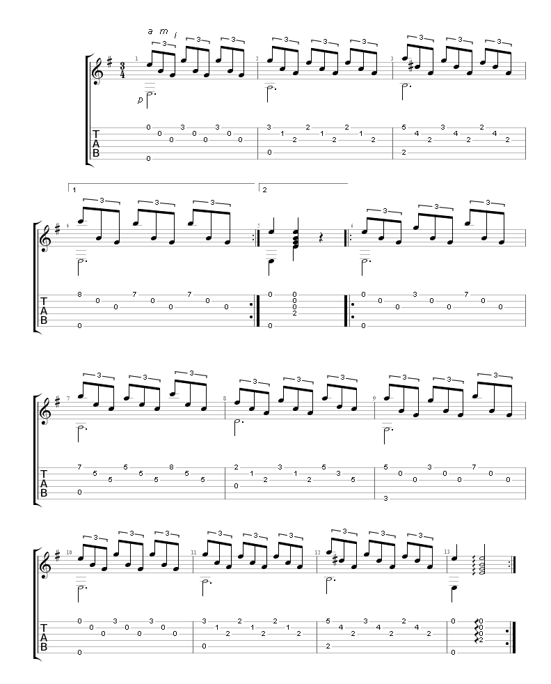 Romance by Francisco Tárrega - Beginner Guitar Sheet Music and Tab